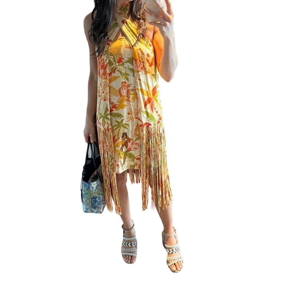 Farm Rio Leopard Forest Fringe Mini Dress in Leopard Forest Sand Size M NWT - Picture 12 of 12